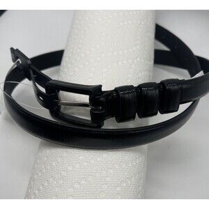 Nordstrom Black Textured Covered Buckle 3 Loop Skinny Belt Sz S New